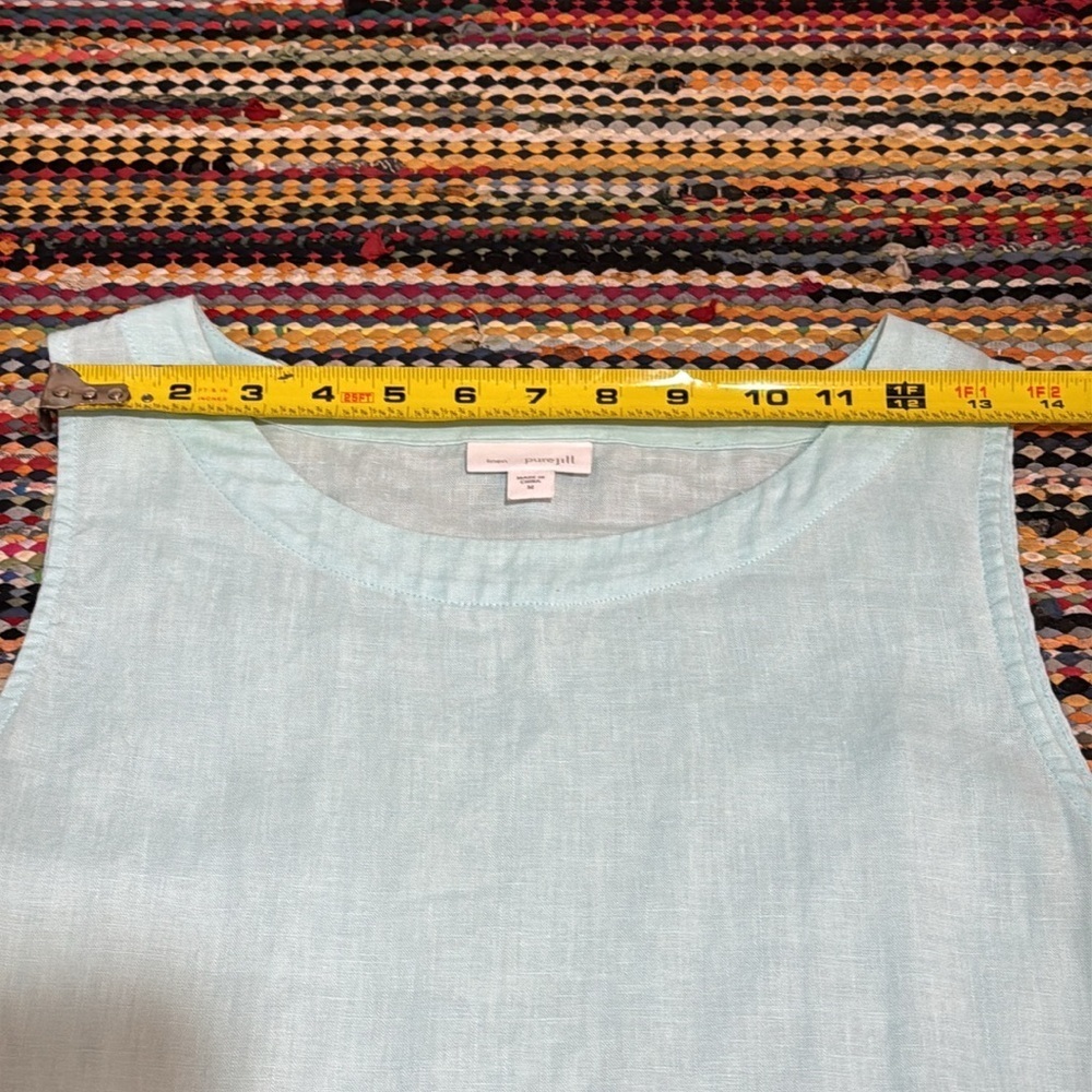 Pure Jill 100% Linen Tunic Top Sleeveless Pockets Lagenlook Aqua Blue size M - Picture 13 of 14